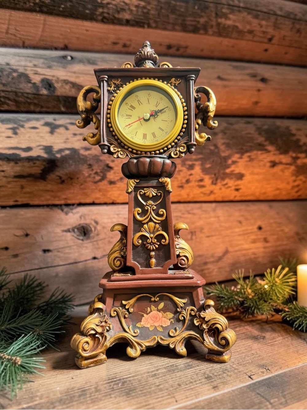 Vintage Brown and Gold Ornate Mantel Clock
